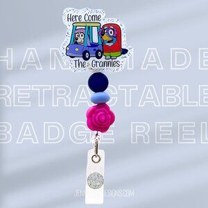 Here Come The Grannies Bluey & Bingo Badge Reel | Cute Badge Holder | Nurses